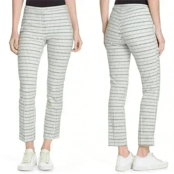 Theory Classic Skinny Pant Plaid Viscose Grid Ivory Black Green Women’s Size 12